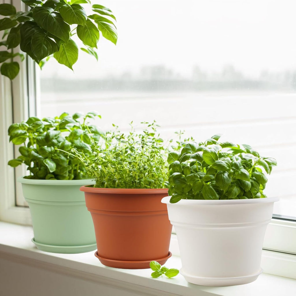 Pottiffe 16 inch Plastic-Flower-Pot-for-Indoor-Plants, 4 Pack Large Outdoor Planter Pot with Drainage Holes & Saucers