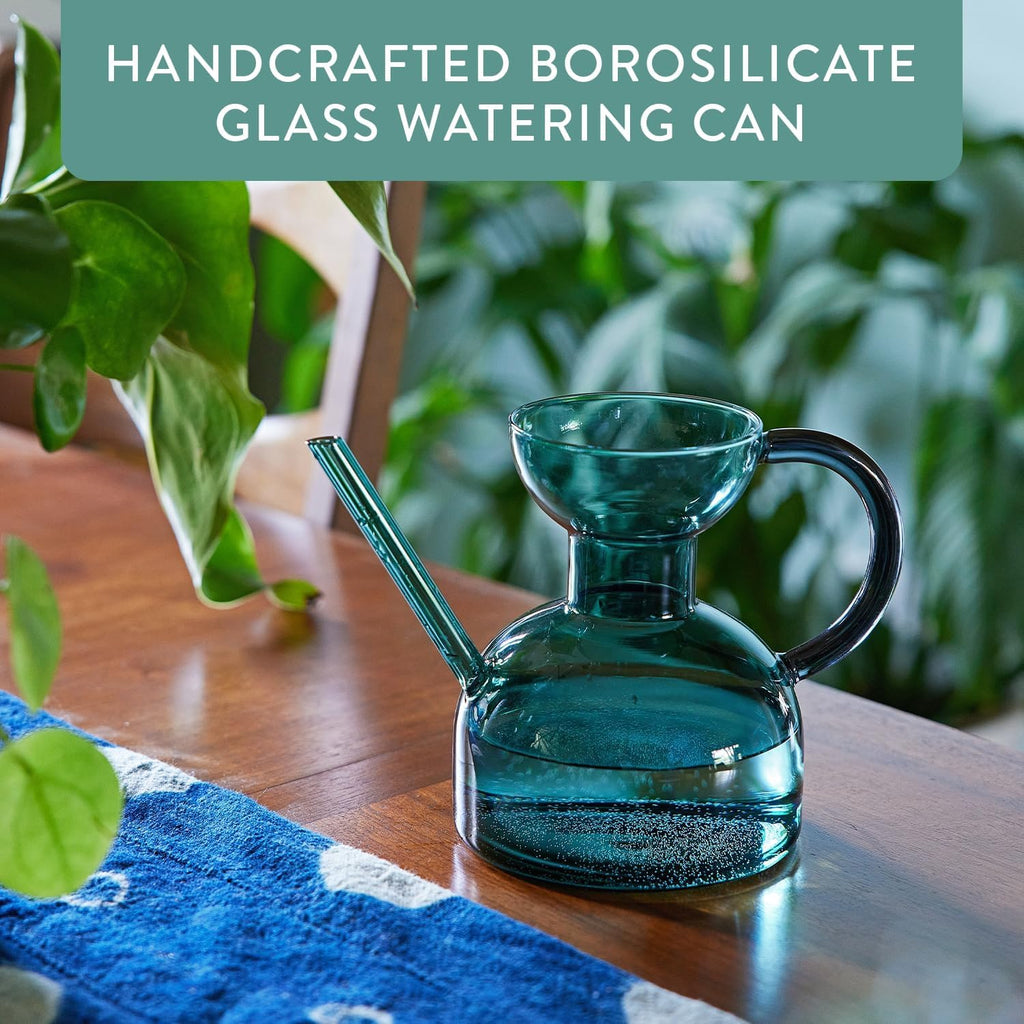Modern Sprout Glass Watering Can - 32 oz - Long Spout Modern Decor (Teal) | Handcrafted from Borosilicate Glass - Ideal