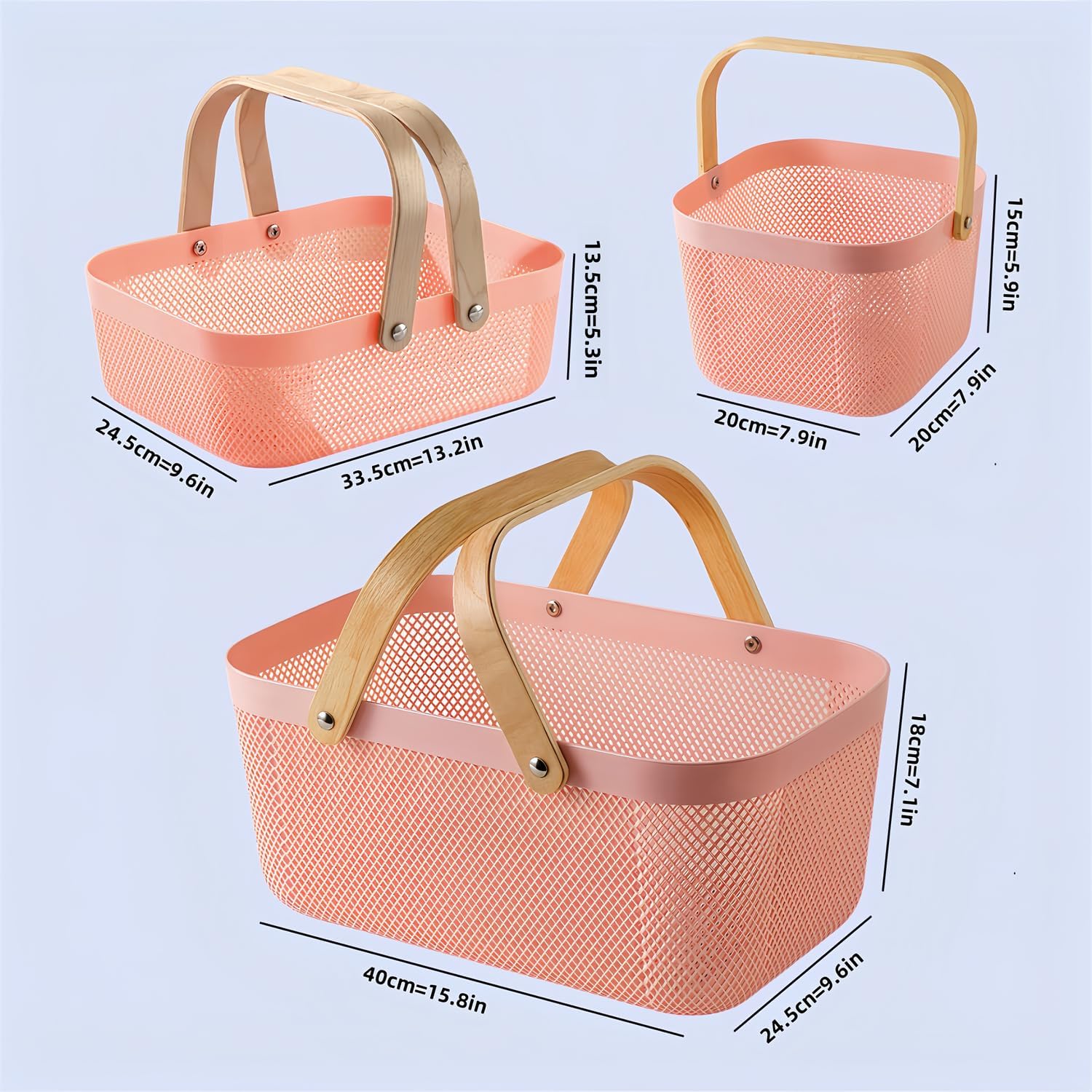 3pcs Collapsible Wooden Handle Plastic Harvest Basket - Rectangular Garden Storage Basket for Picking and Collecting