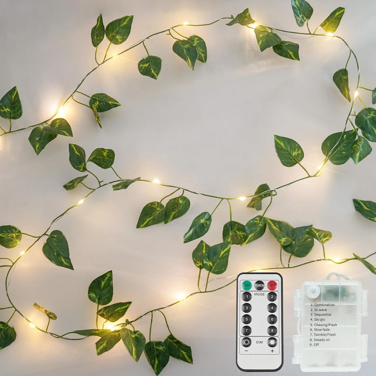 suddus 13.1FT 40LED Pothos Vine with Lights Battery Operated Copper Wire