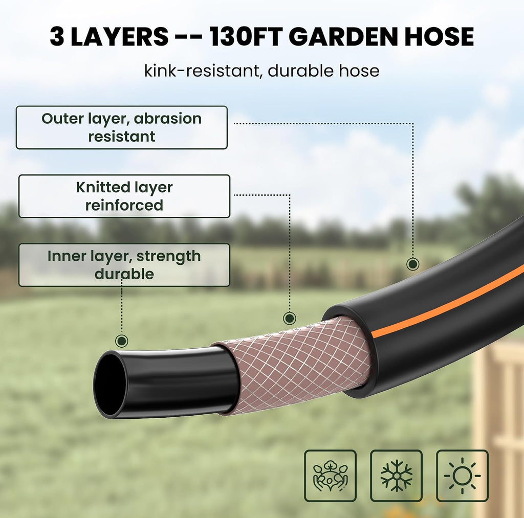 Giraffe Tools Retractable Garden Hose Reel 1/2"130FT Wall Mount Auto Rewind | Any Length Lock,Auto Rewind System,180°