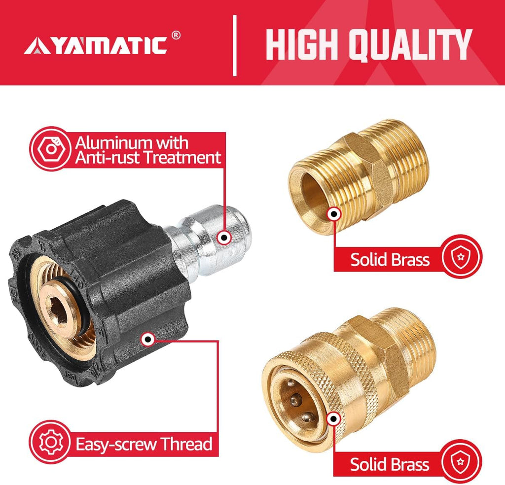 YAMATIC M22 to 3/8 in Pressure Washer Quick Connect Kit, 5000 PSI, 5 Pack | M22-to-3/8 in quick-connect couplers