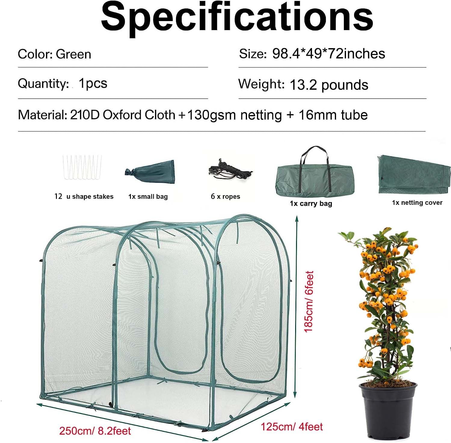 Poray Large Tunnel 8.2'x4' Plant Netting Cover, 6FT Tall Crop Cage Tomato Netting,Pest Guard Cover for Vegetables