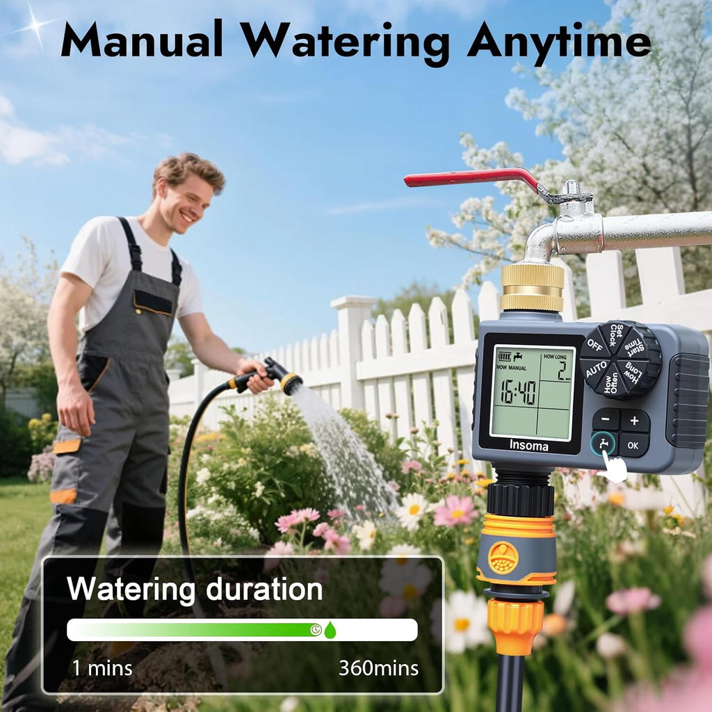 Sprinkler Timer with Brass Inlet, Water Timer for Garden Hose with Auto/Manual/Rain Delay Mode, Easy Setup Hose Timers