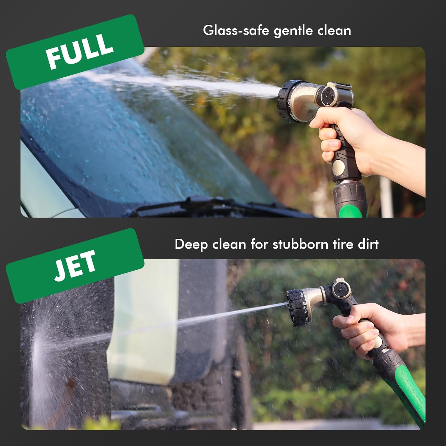 RESTMO Heavy Duty Hose Nozzle, Metal Garden Water Hose Sprayer | 7 Watering Patterns, Thumb Control, On Off Valve, Leak