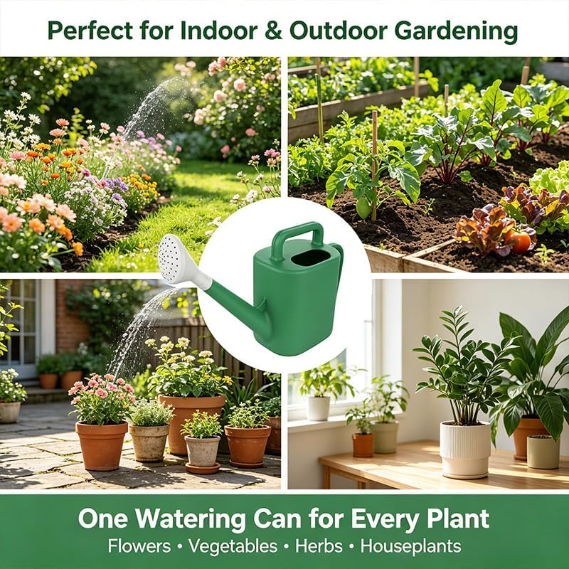 Watering Can Outdoor, 2 Gallon Large Capacity Watering Can, Green Garden Watering Can with Long Spout for Outdoor