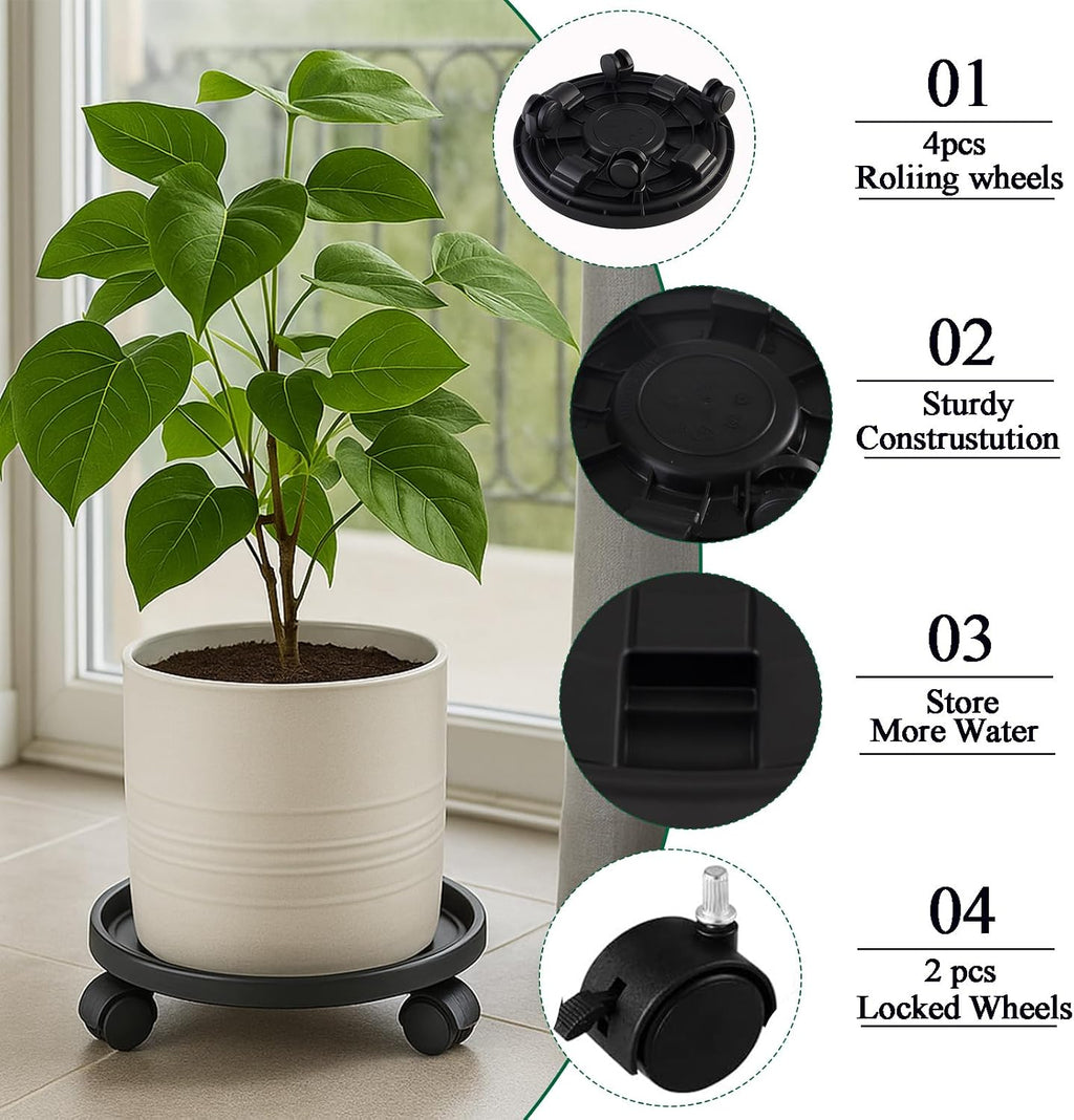 Rolling Plant Stand Outdoor 3 Pack 14 Inch Plant Caddy with Wheels, Black | Durable plant platform, smooth mobility for