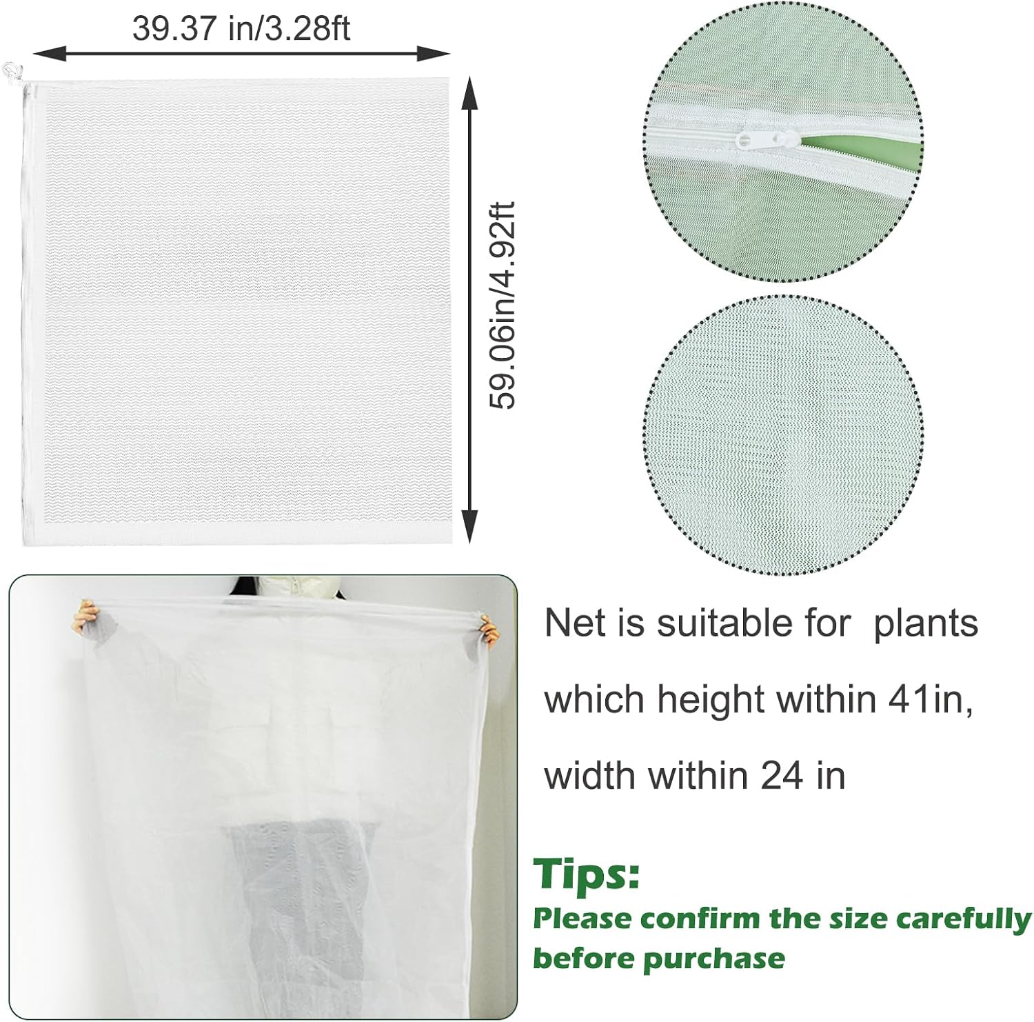 3Pcs Plant Covers from Insects, Bird Netting Barrier for Blueberry Bushes with Drawstring Zipper Mesh Garden Netting