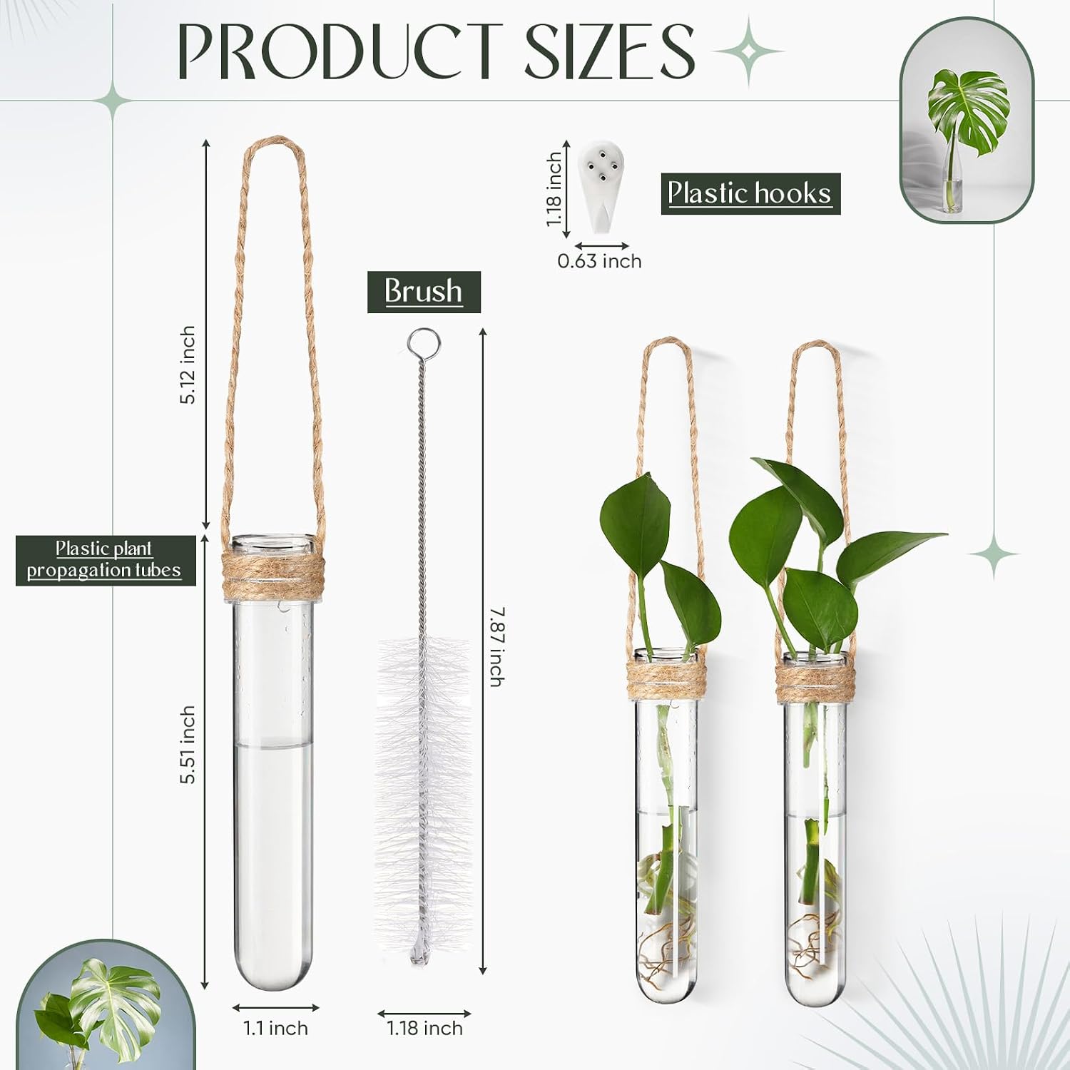 24 Pack Plastic Hanging Propagation Tubes Propagation Station Vases Wall Hanging Plant Vase for Planters Hydroponic