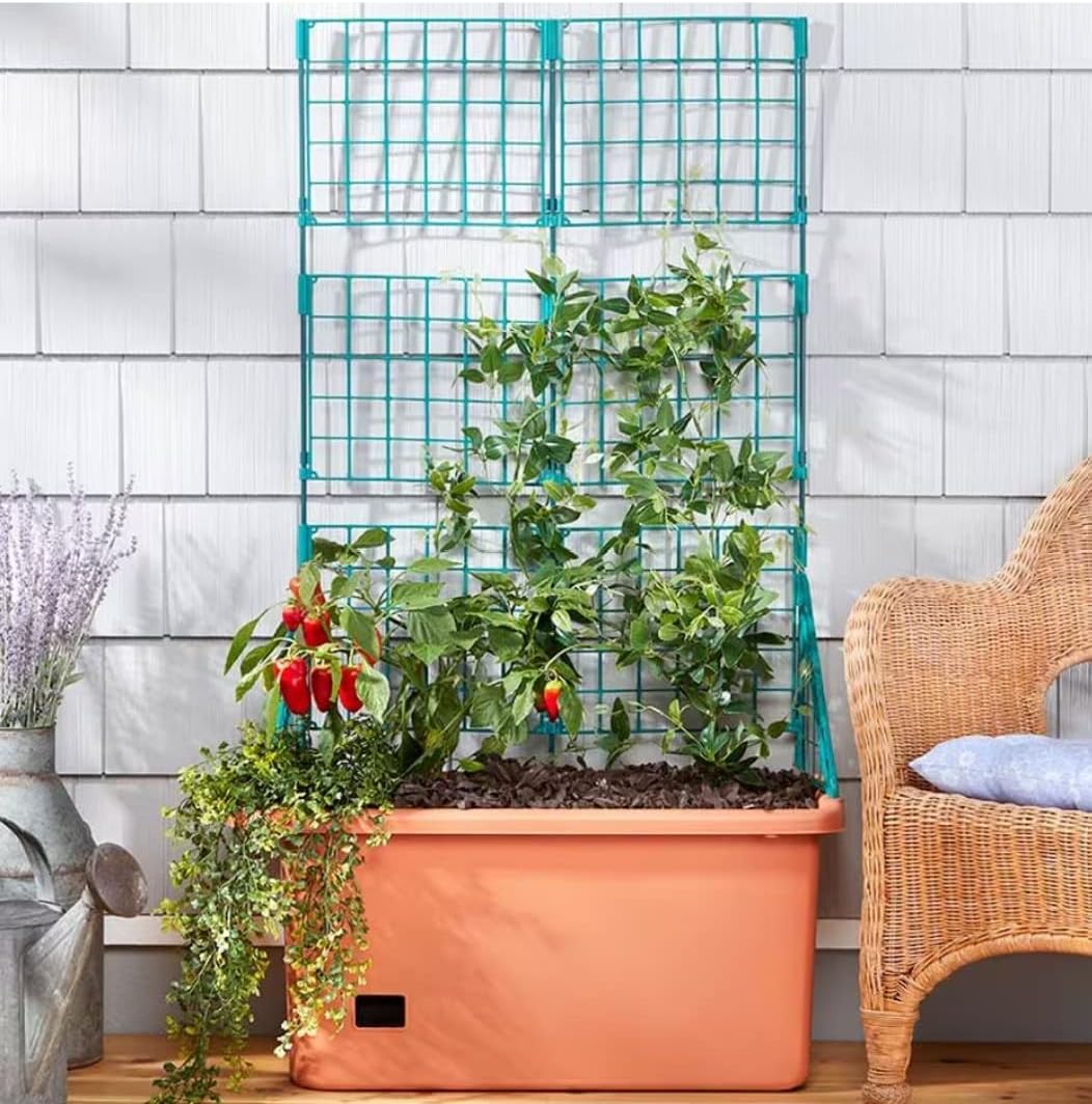 The Lakeside Collection Vegetable Planter with Wheels and Trellis - 58 Inch Self Watering
