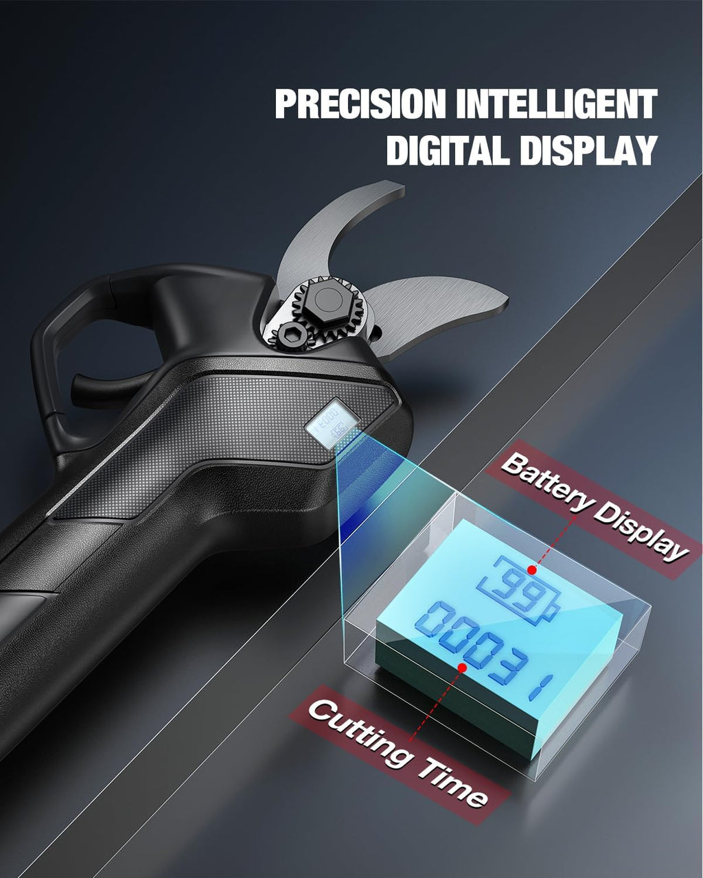 Upgraded Electric Pruning Shears, 1.6" Cutting Diameter Cordless Pruner with LCD Display, Brushless Motor, 2×2.0Ah