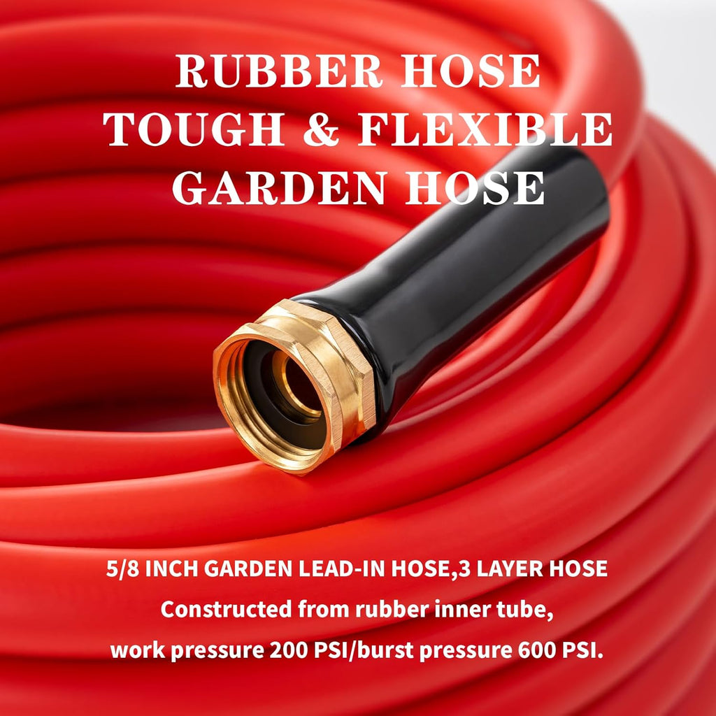 Garden Hose 50ft x 5/8” Hot/Cold Water Hose, -50°F to 190°F, Red | 600PSI Burst, Flexible & Lightweight, Upgraded