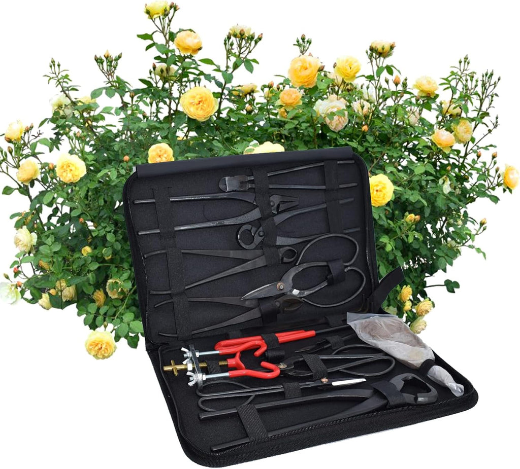 RoseFlower 14 Pcs Bonsai Tools Set, Bonsai Tree Pruning Trimming Tool Kit - Bonsai Tree Care Kit Include Carbon Steel