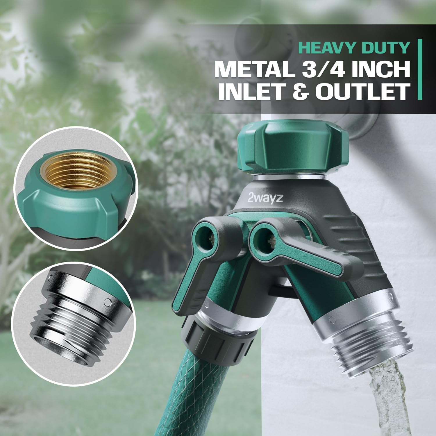 Dual Outlet Water Hose Splitter - Heavy-Duty Brass Y Connector, 360° Rotation, Easy Installation, Leak-Proof Design