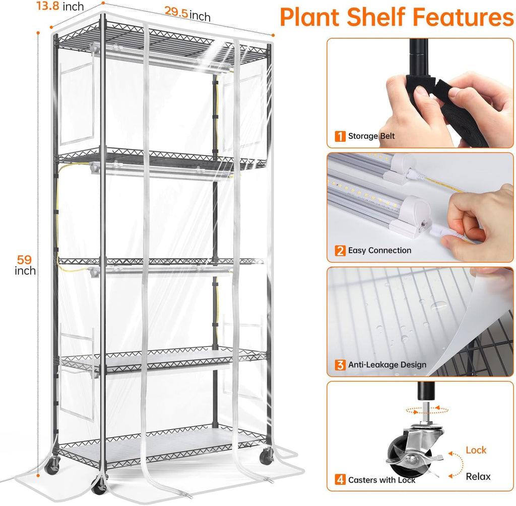 4-Tier Indoor Greenhouse with Grow Light, 29.5x13.8x59in | 4-Tier Indoor Greenhouse Cabinet, 4-Pack Full Spectrum Plant