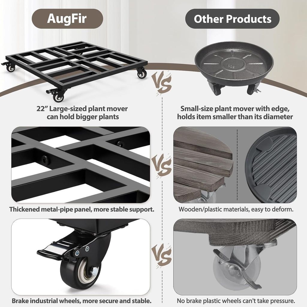22" Plant Caddy with Wheels, Heavy Duty Metal Rolling Plant Stand, 600 lbs Square Plant Dolly with Lockable Industrial