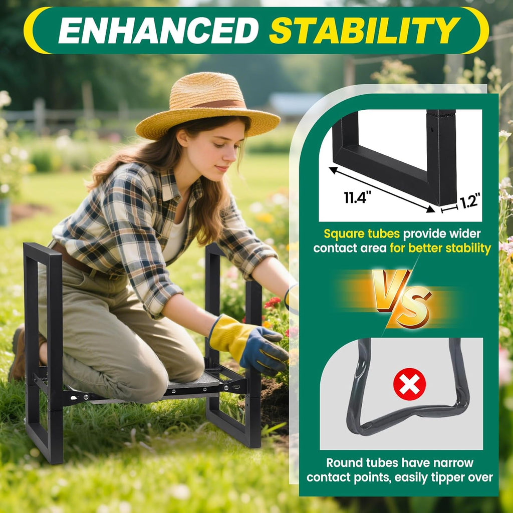 Garden Kneeler and Seat - Heavy Duty Folding Garden Stool with Handles, Stable Kneeling Device Bench Chair Gardening