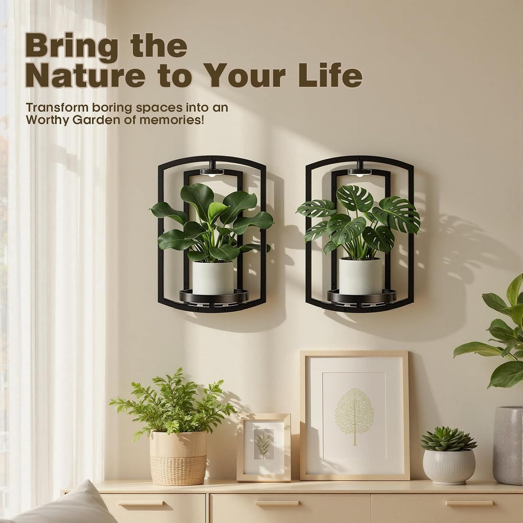 Aisdan Wall Plant Holder, Wall Planters for Indoor Plants with Wireless Remote Lights, Frame Plant Wall Shelves Wall