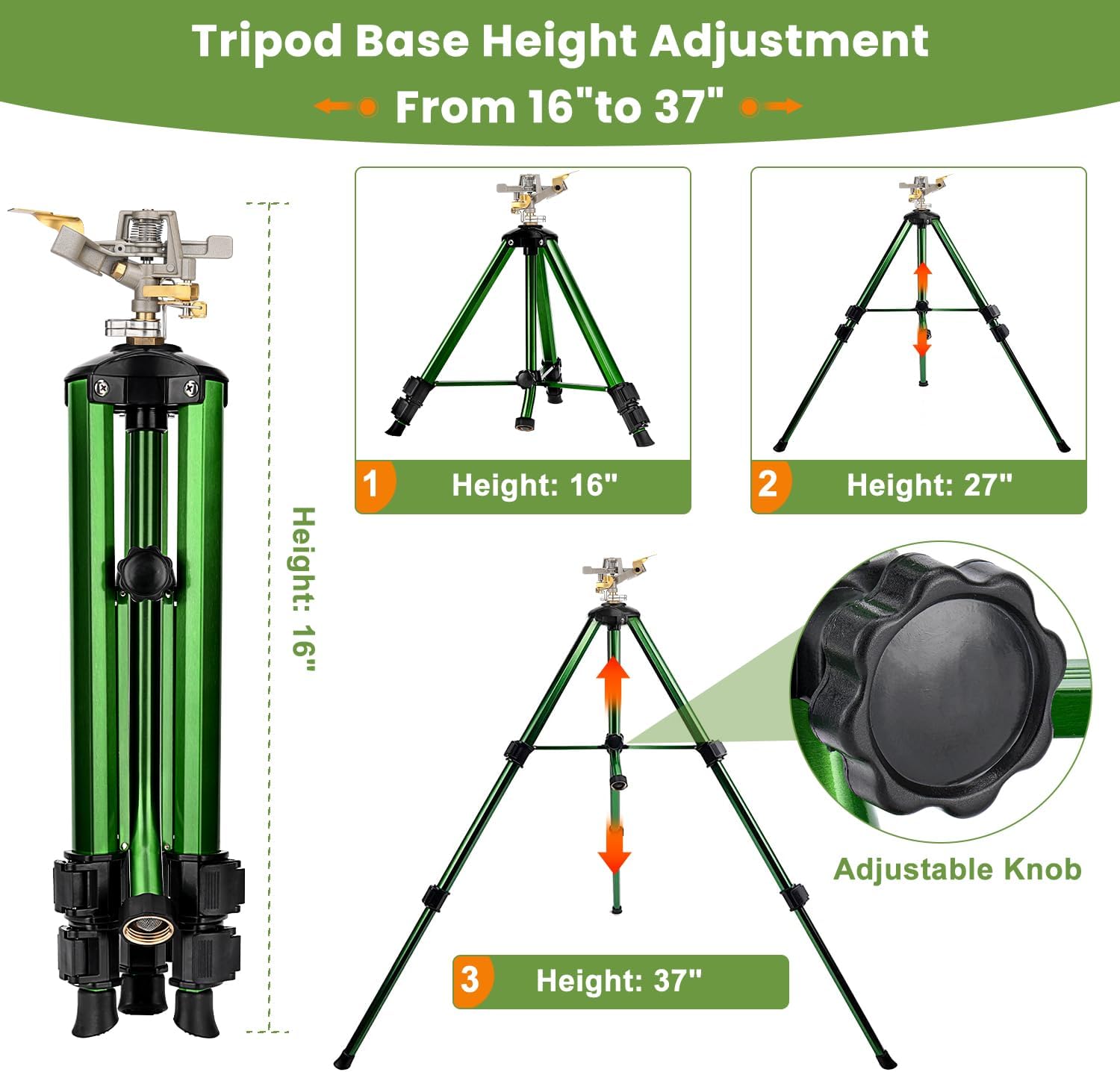 Pattiumo Sprinklers for Yard, 360° Tripod Sprinklers for Yard Large Area, 3/4" Connector Lawn Sprinkler, Adjustable