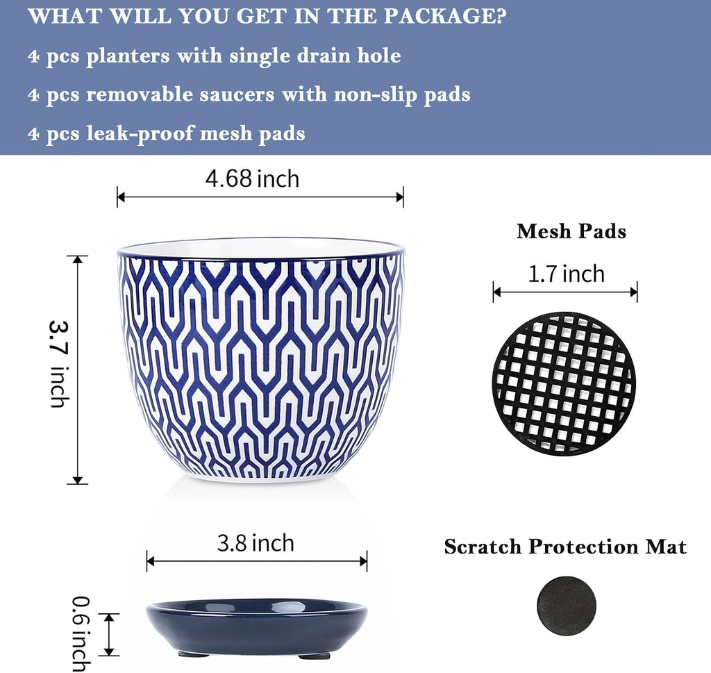 Selamica Ceramic Plant Pots, 4.6 Inch Flower Pots for Indoor Plants, Succulent Pots with Drainage Hole & Saucer