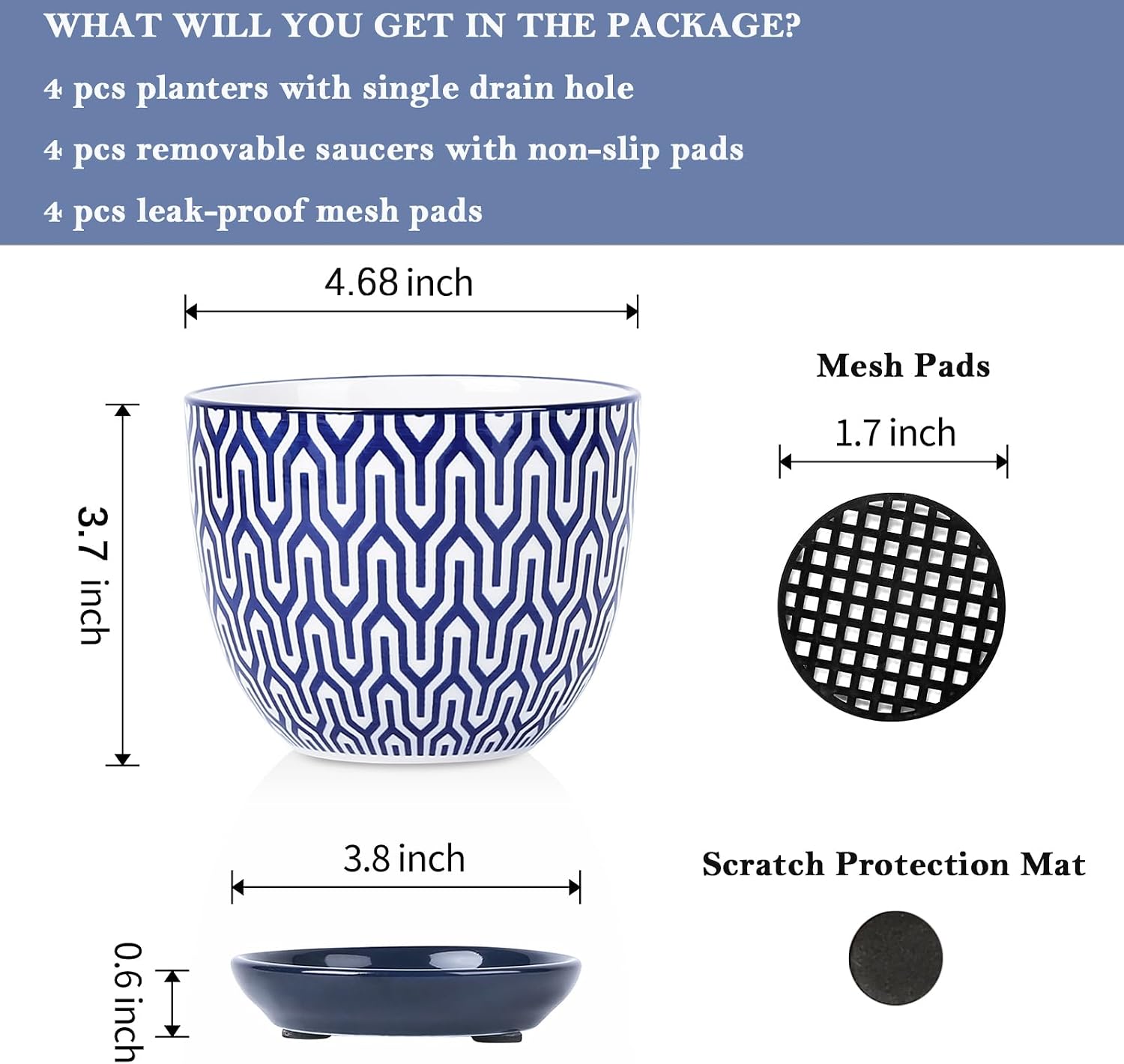 Selamica Ceramic Plant Pots, 4.6 Inch Flower Pots for Indoor Plants, Succulent Pots with Drainage Hole & Saucer