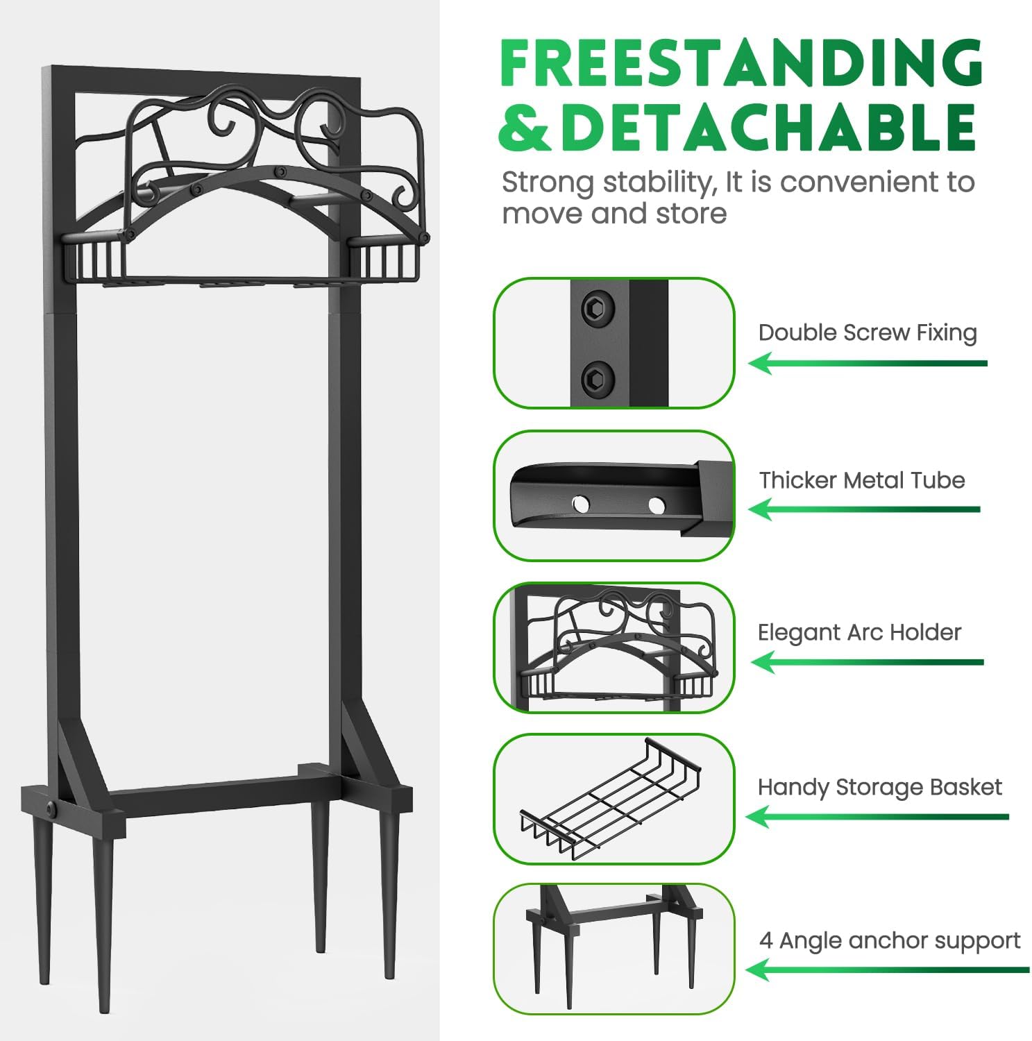 Garden Hose Holder, Heavy Duty Metal Water Hose Holder with 4 Spikes Outdoor Freestanding Hose Hanger Detachable Sturdy