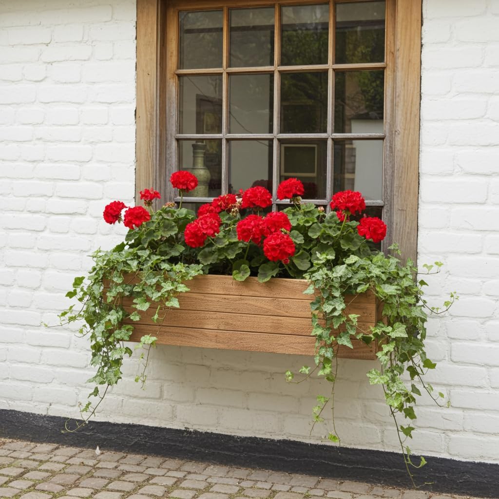 Handmade Rustic Cedar Herb Window Planter Box – Wooden Window & Railing Planter for Indoor or Outdoor Use, Made in USA