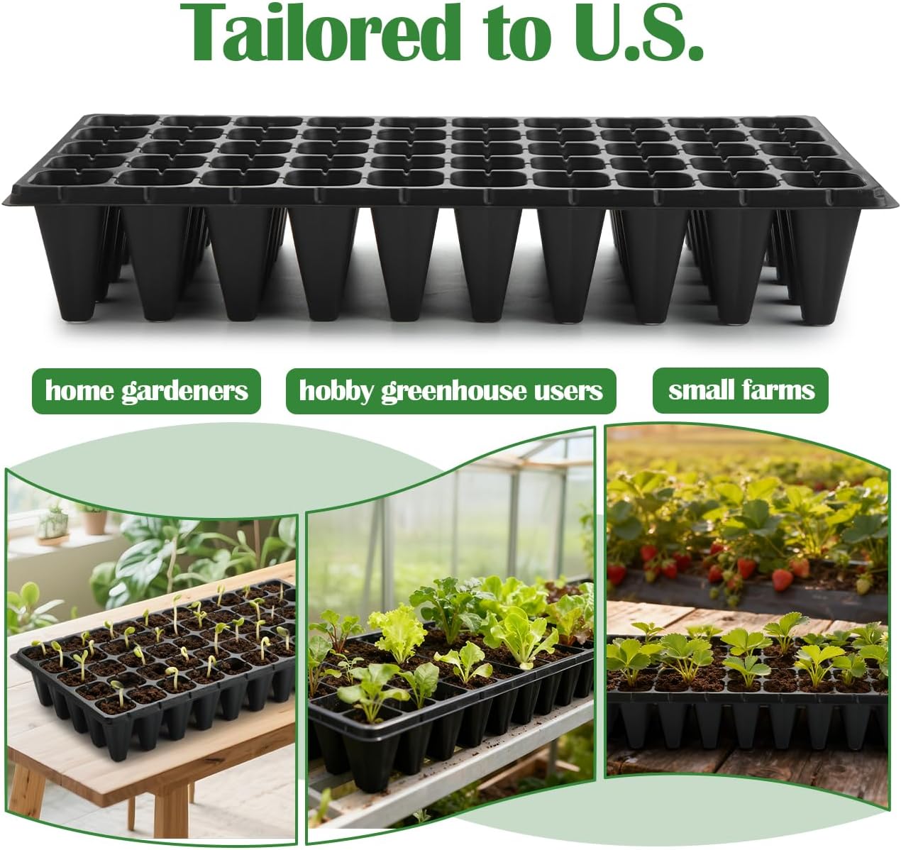 RooTrimmer 50-Pack Extra-Deep 50 Cell Seed Starter Trays, 3.55" Cone-Shaped Plug Trays for 1020 Flats, Heavy-Duty