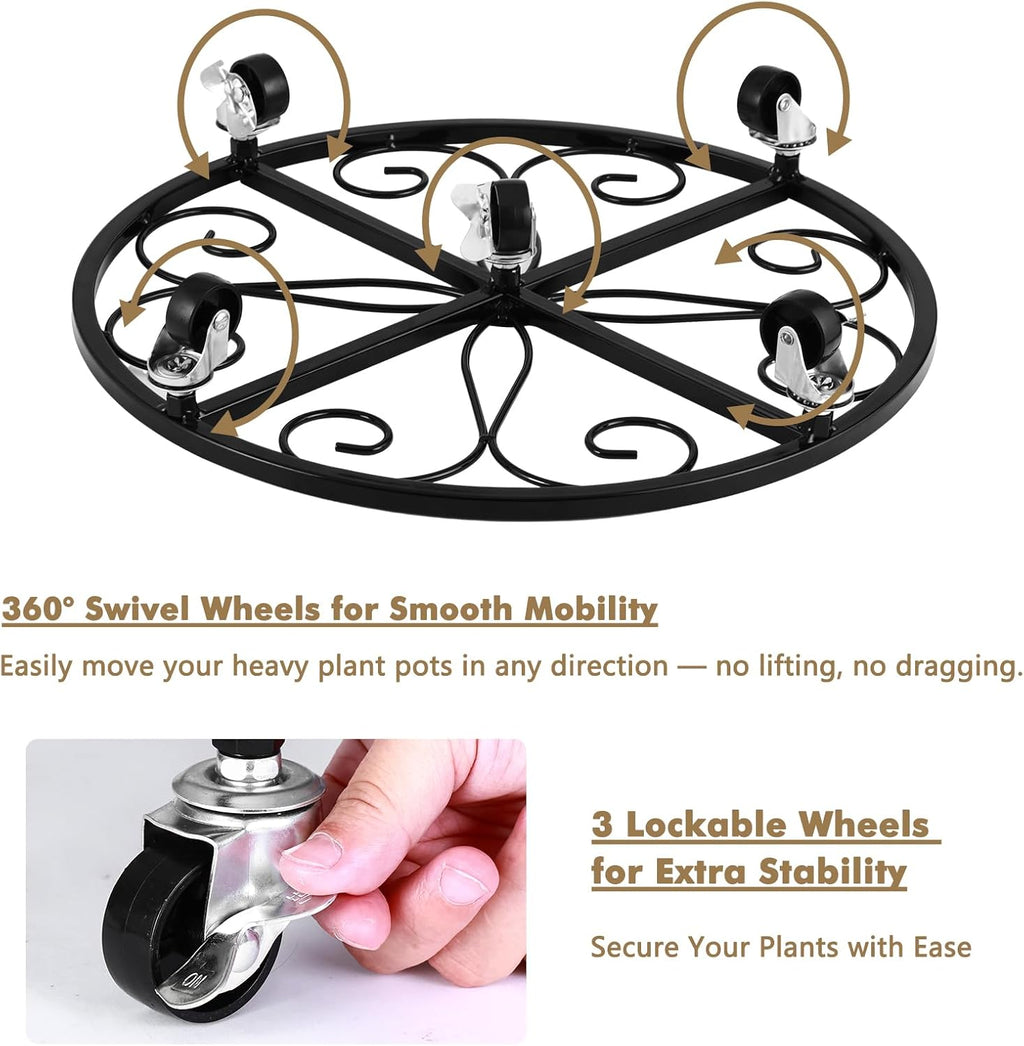4 Pack Plant Caddy with Wheels 20 Inch Rolling Plant Stand for Large Plants Heavy Duty Plant Rollers Metal Plant Dolly
