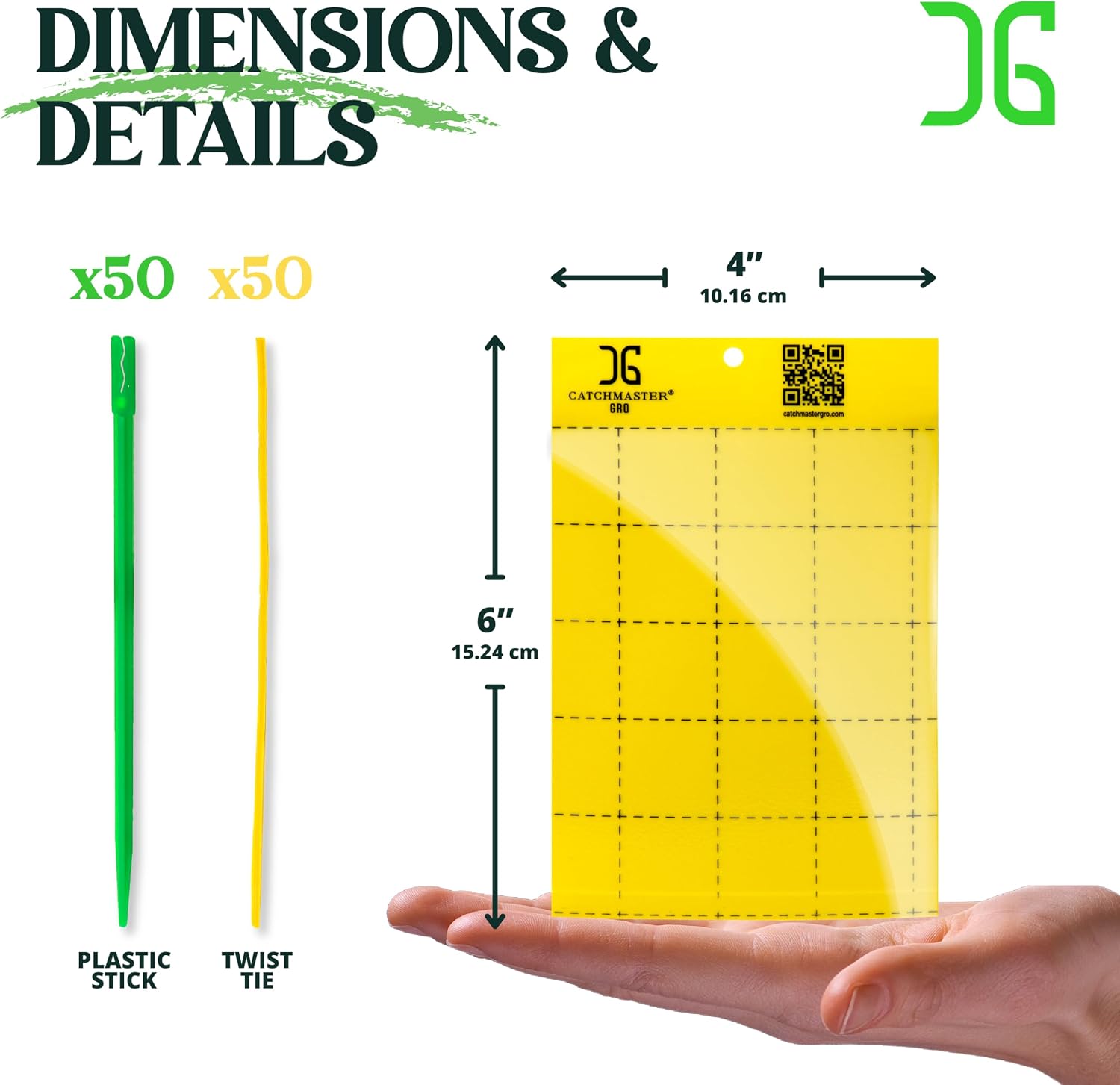 Catchmaster GRO Yellow Large Double Sided Sticky Traps 50PK, Adhesive Bug & Fruit Fly Trap, Pest Control for Home