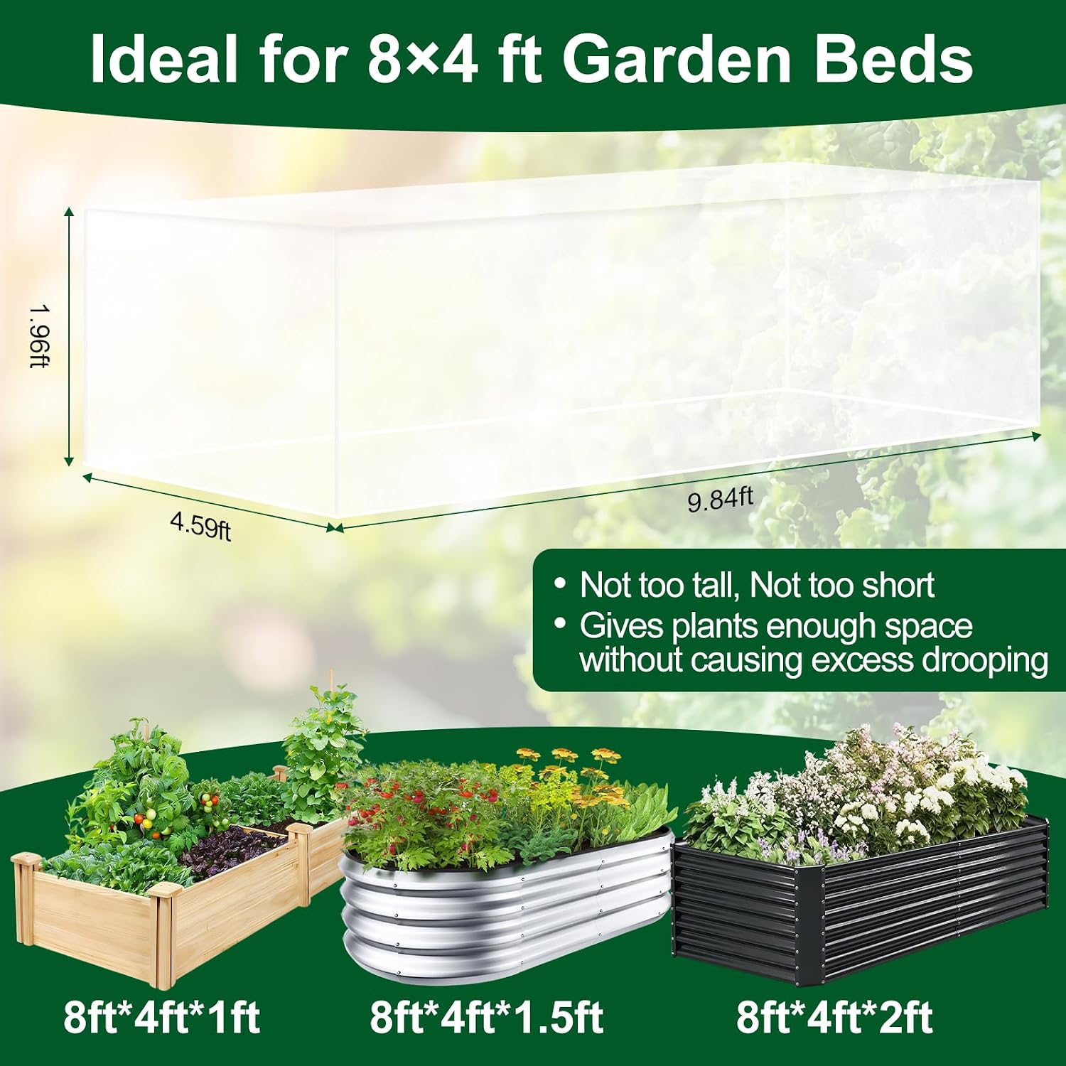 2 Pack Garden Netting for 8x4FT Raised Beds, Ultra-Fine Mesh Plant Covers with Drawstring, Bird, Pest & Small Animal