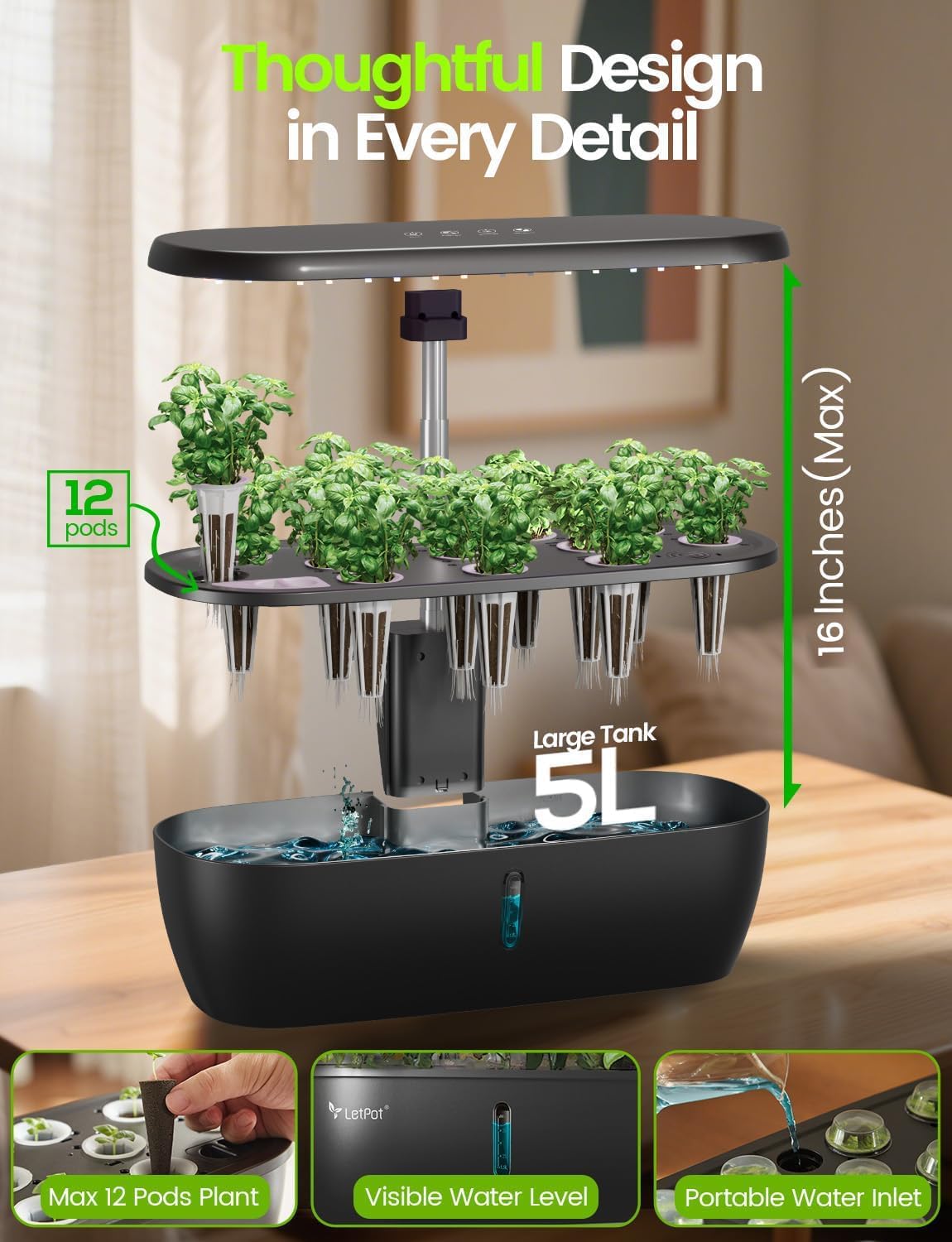 LETPOT LPH-Lite Hydroponics Growing System, 12 Pods Smart Herb Garden Kit Indoor, Indoor Garden, APP & WiFi Controlled