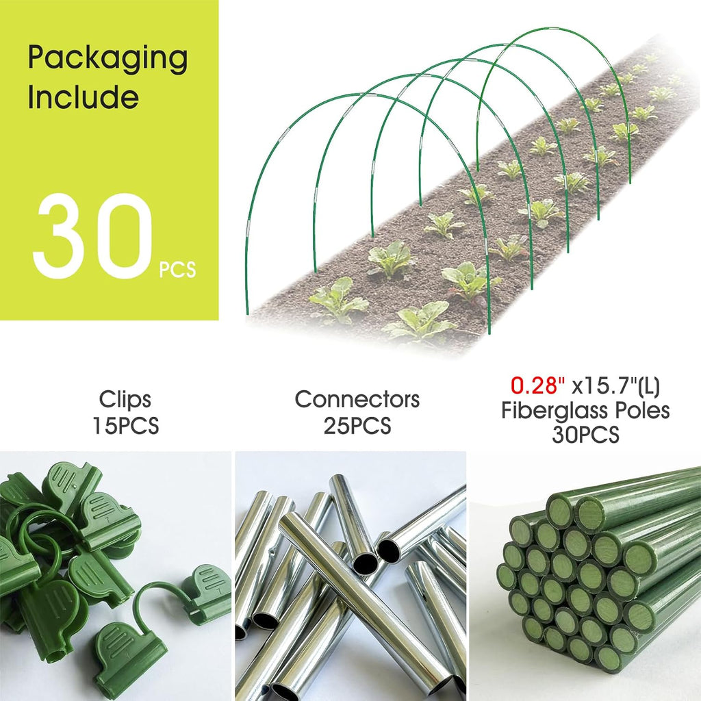RIFNY Garden Hoops for Raised Beds, Greenhouse Hoops for Row Cover, 30 PCS | Long Grow Tunnel, Rust-Free Fiberglass