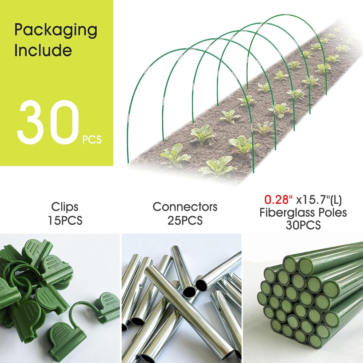RIFNY Garden Hoops for Raised Beds, Greenhouse Hoops for Row Cover, 30 PCS | Long Grow Tunnel, Rust-Free Fiberglass