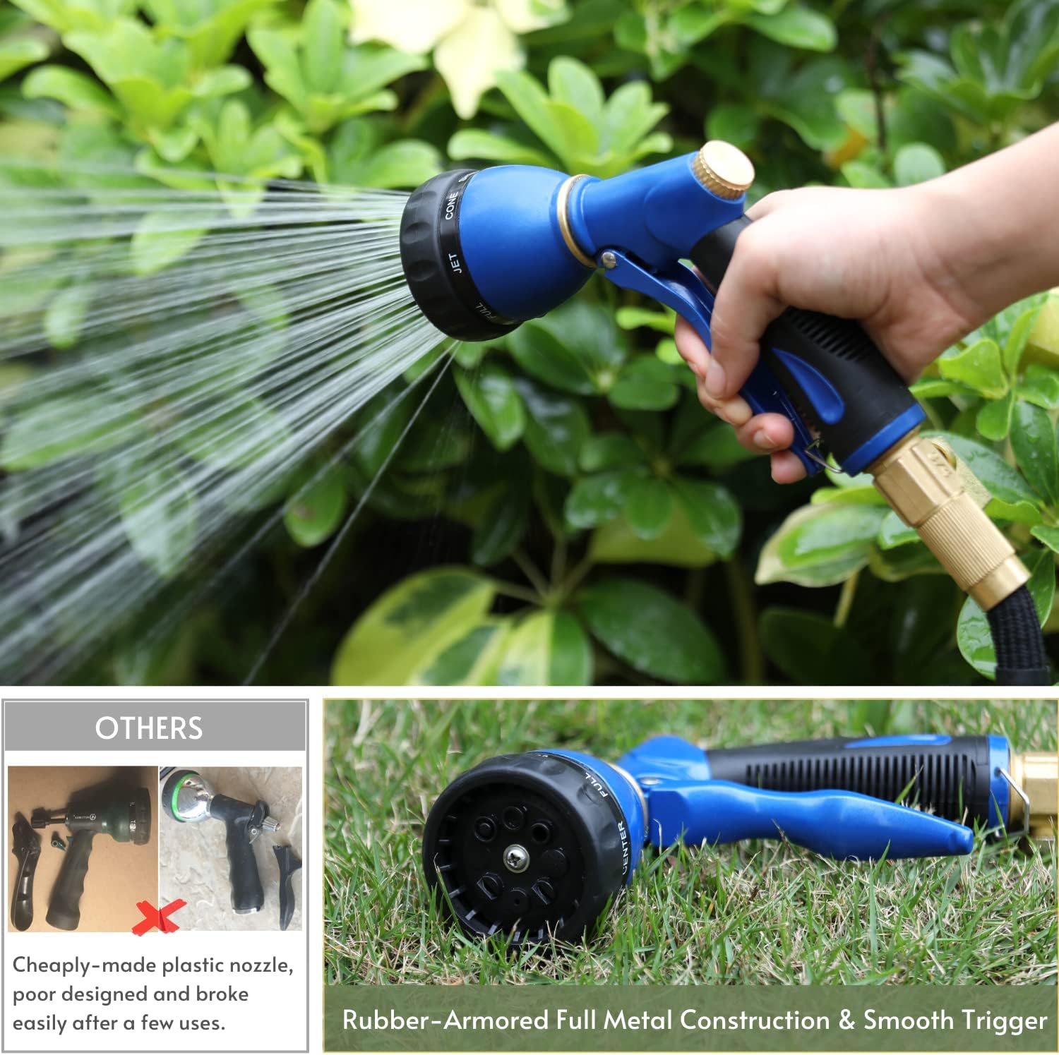 HOSUN Garden Hose Sprayer Nozzle 100% Heavy Duty Metal, Water Hose Nozzle with 8 Different Spray Patterns, High