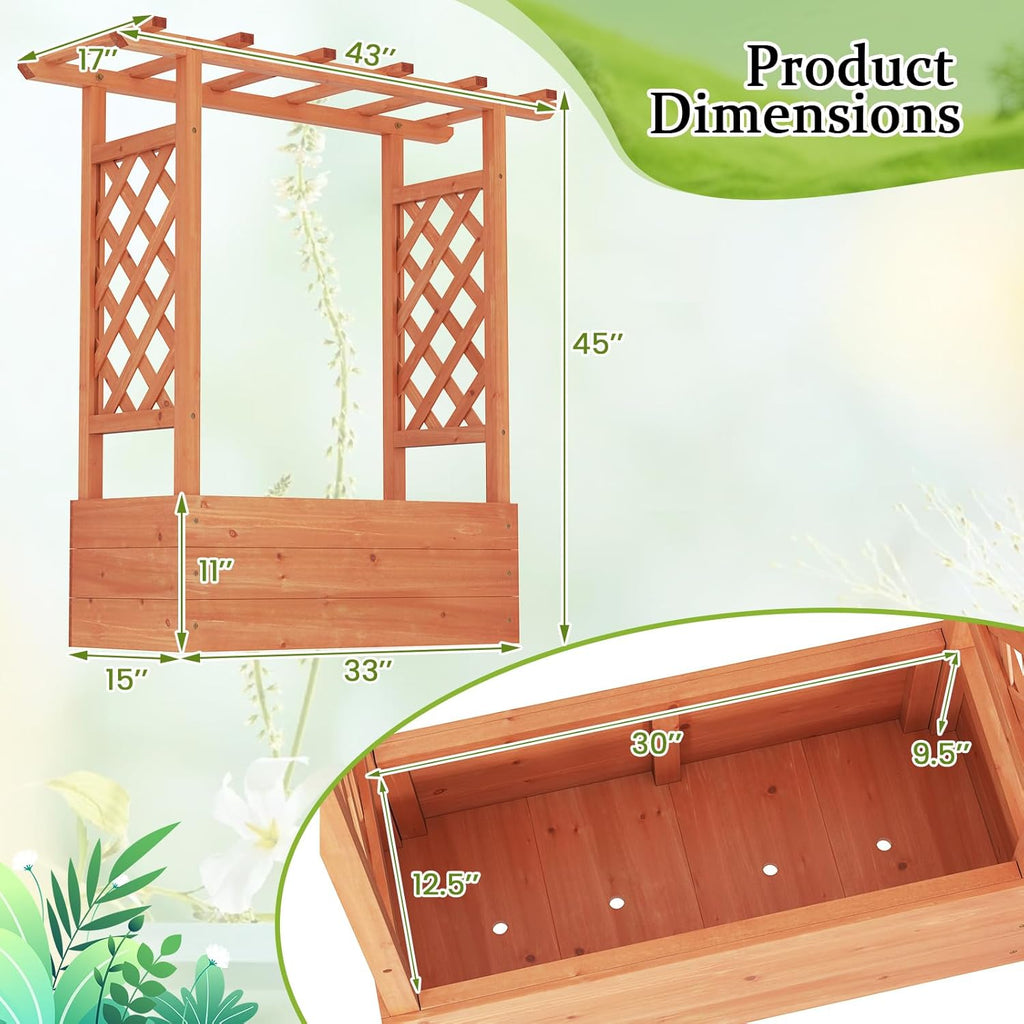 HAPPYGRILL Raised Garden Bed with Trellis & Hanging Roof, Drainage Holes | Wooden Elevated Planter Box w/Removable