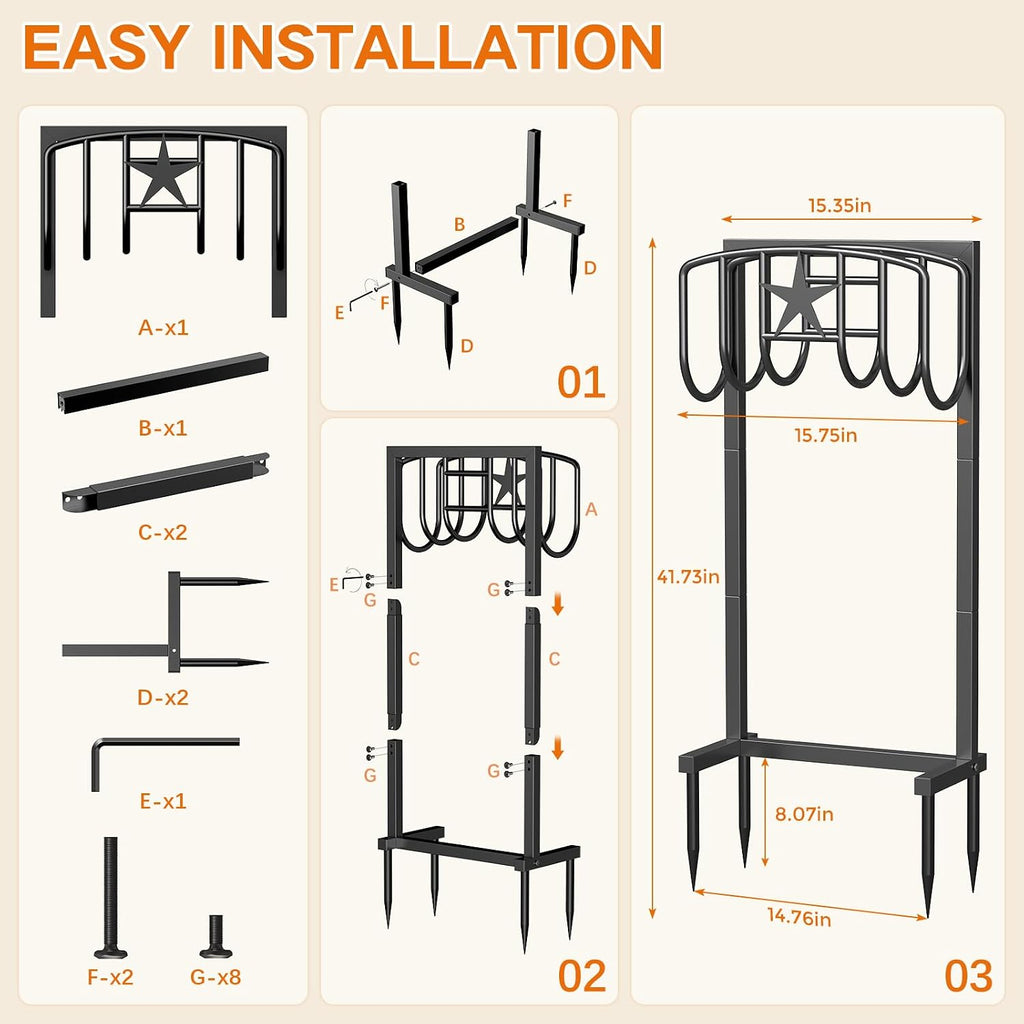 Garden Hose Holder, Heavy Duty Freestanding Metal Stand, 165FT Garden Hose Storage with 4-Spike Stable Base, Rustproof
