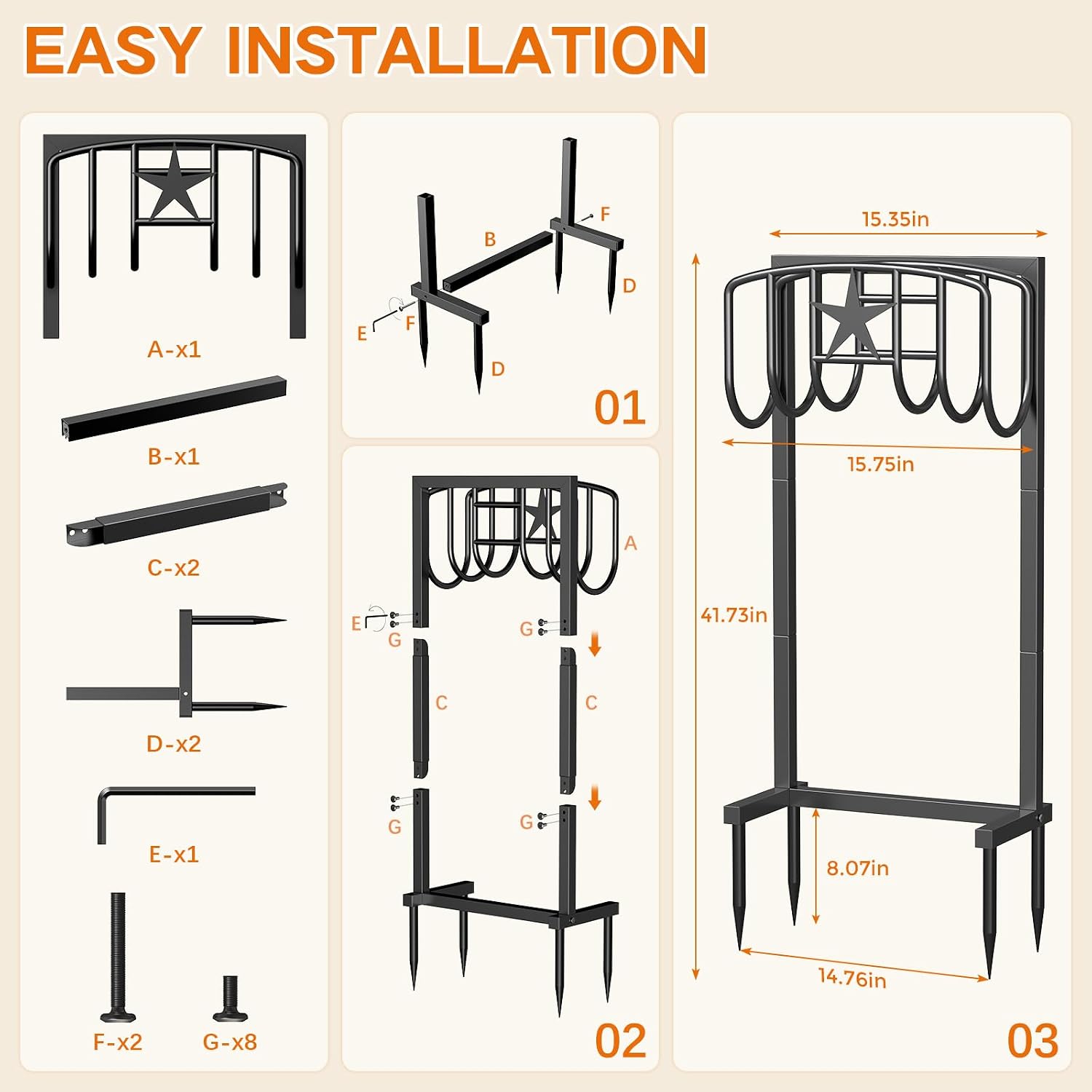 Garden Hose Holder, Heavy Duty Freestanding Metal Stand, 165FT Garden Hose Storage with 4-Spike Stable Base, Rustproof
