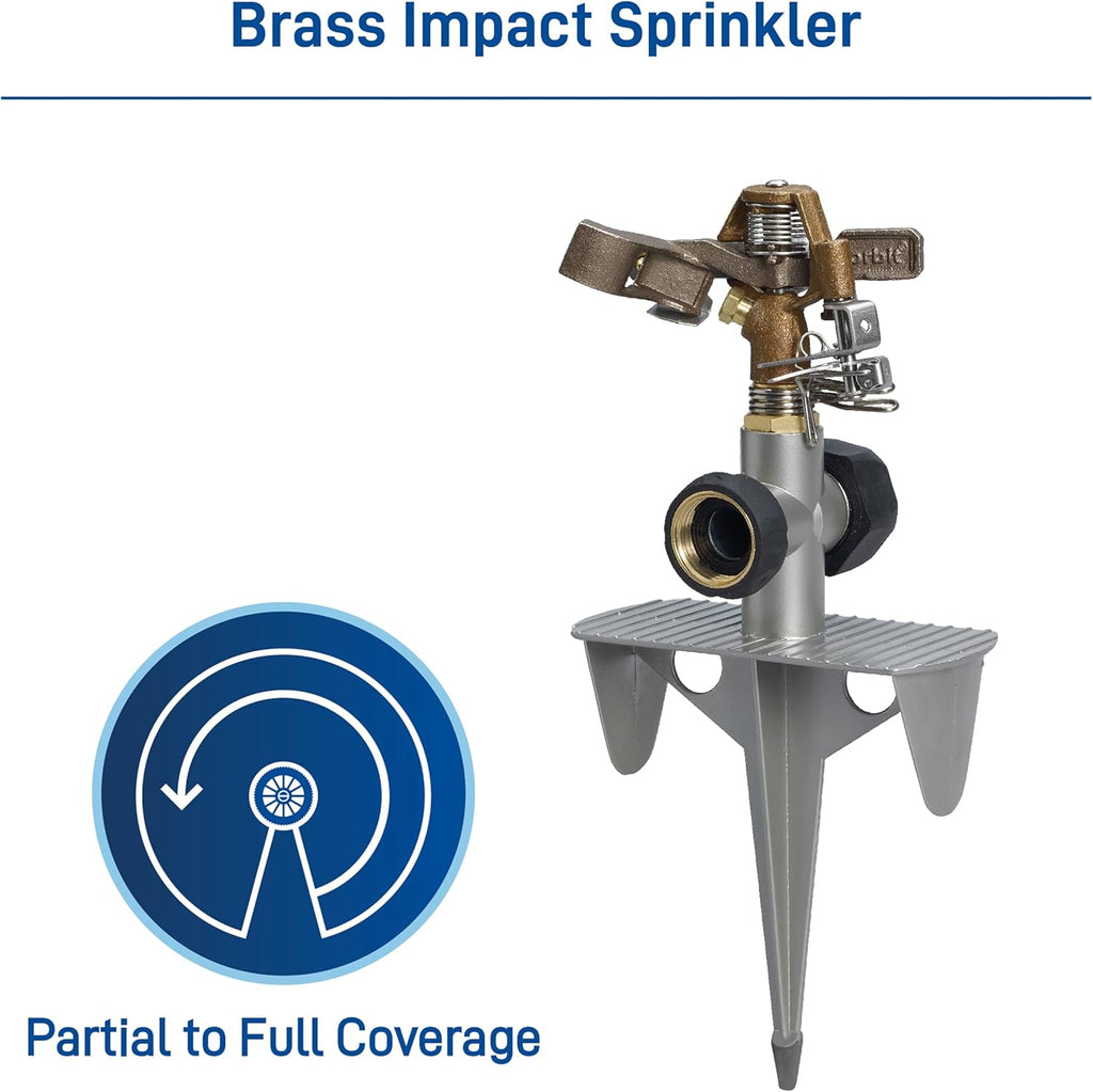 Orbit Lawn Sprinkler 56946 | Heavy‑Duty Brass Impact Head | Adjustable 360° Coverage | Up to 90 ft Diameter | Zinc