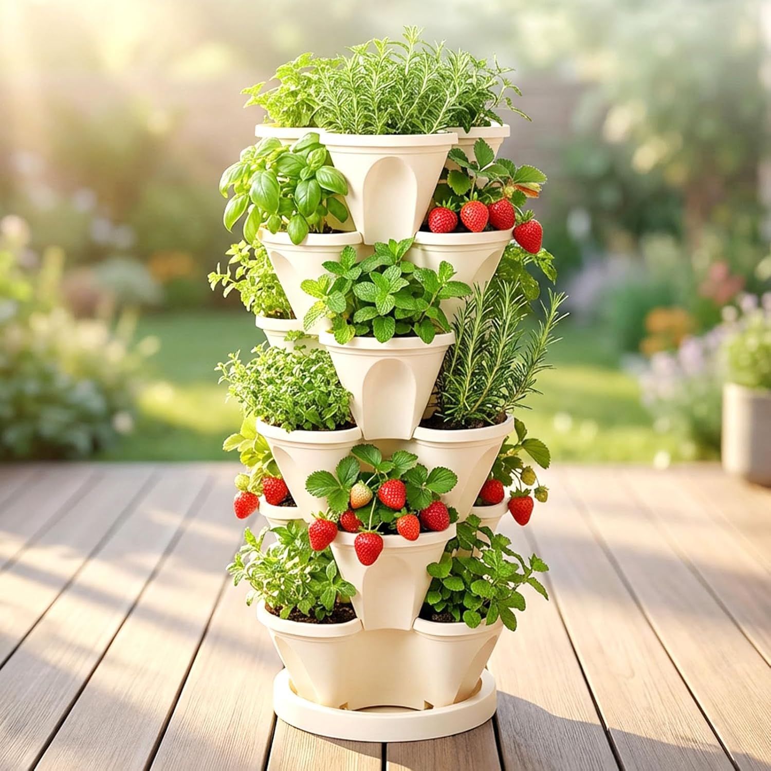 Roixeeds Vertical Planter Tower - 6 Tier Stackable Garden Planters for Strawberries, Herbs, Flowers, Vegetables, Indoor
