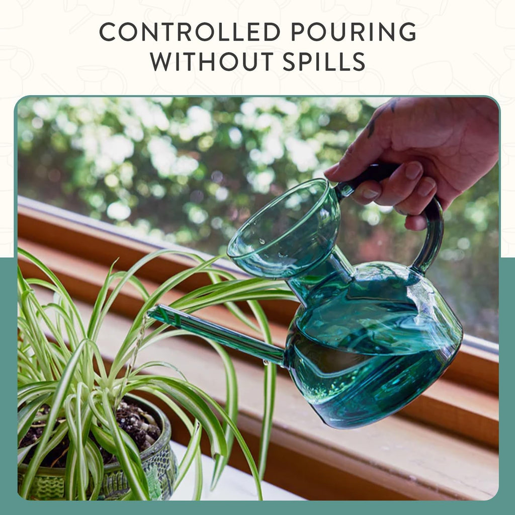 Modern Sprout Glass Watering Can - 32 oz - Long Spout Modern Decor (Teal) | Handcrafted from Borosilicate Glass - Ideal