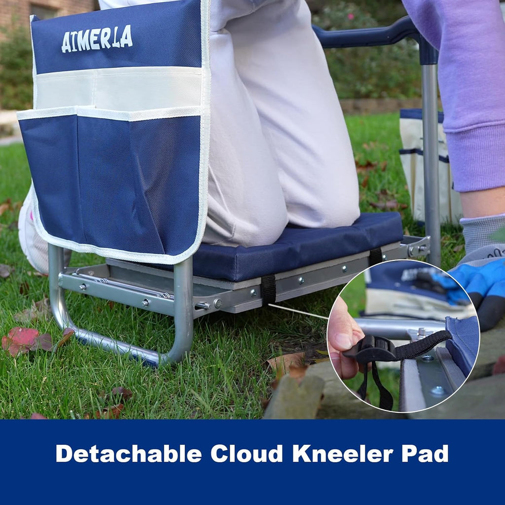 K5 Foldable Kneeler Seat - Heavy Duty (Detachable Cloud Kneeler Pad) - Garden Stool - 2 Large Tool Bags - Portable
