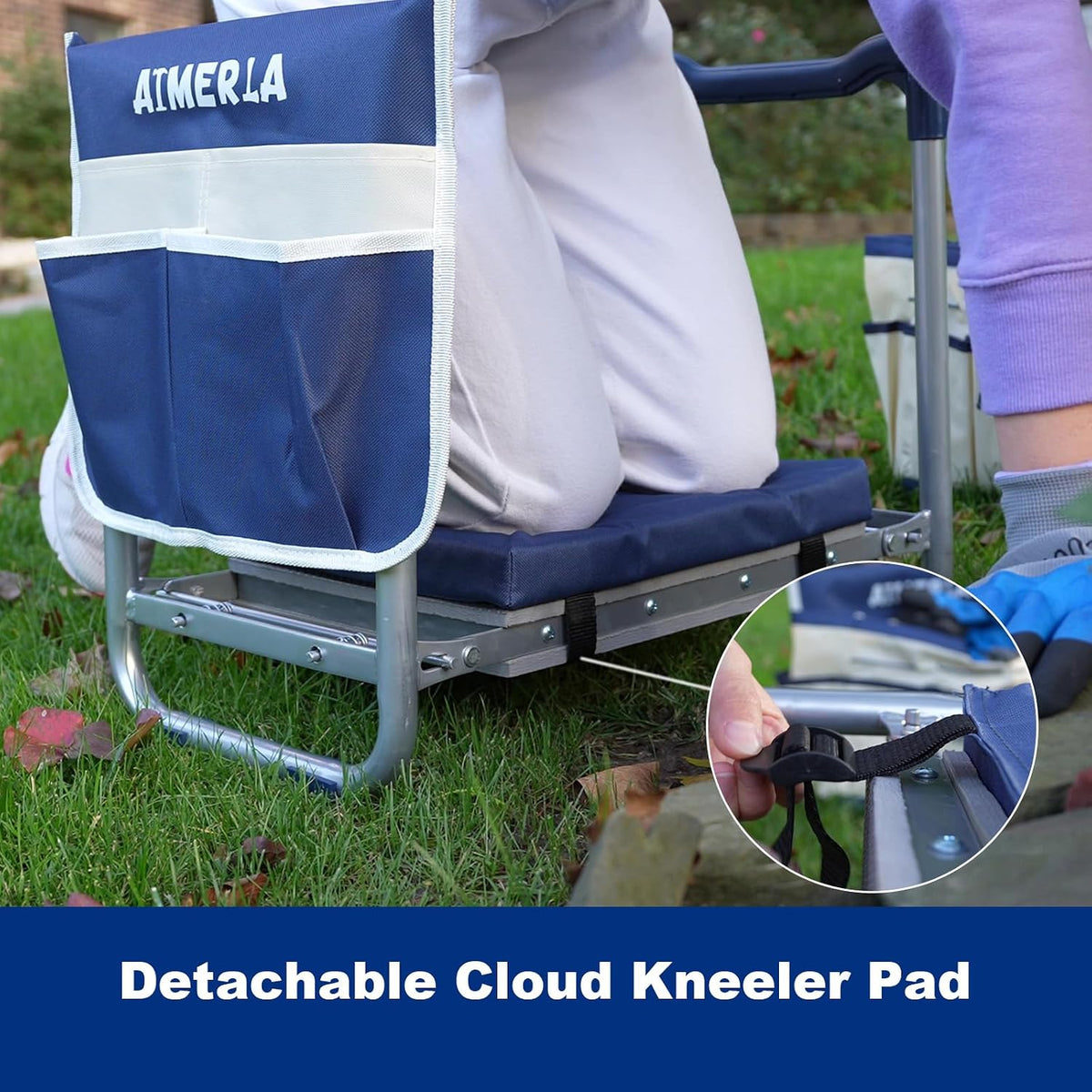 K5 Foldable Kneeler Seat - Heavy Duty (Detachable Cloud Kneeler Pad) - Garden Stool - 2 Large Tool Bags - Portable