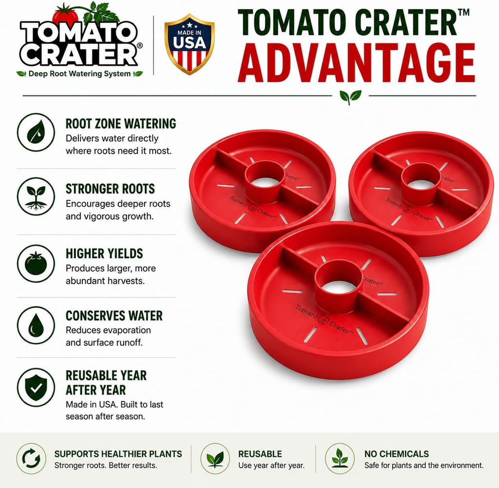 Tomato Crater® Root-Zone Watering Ring for Tomatoes & Vegetables | Made in USA Snap-Together Base | Reduces Runoff