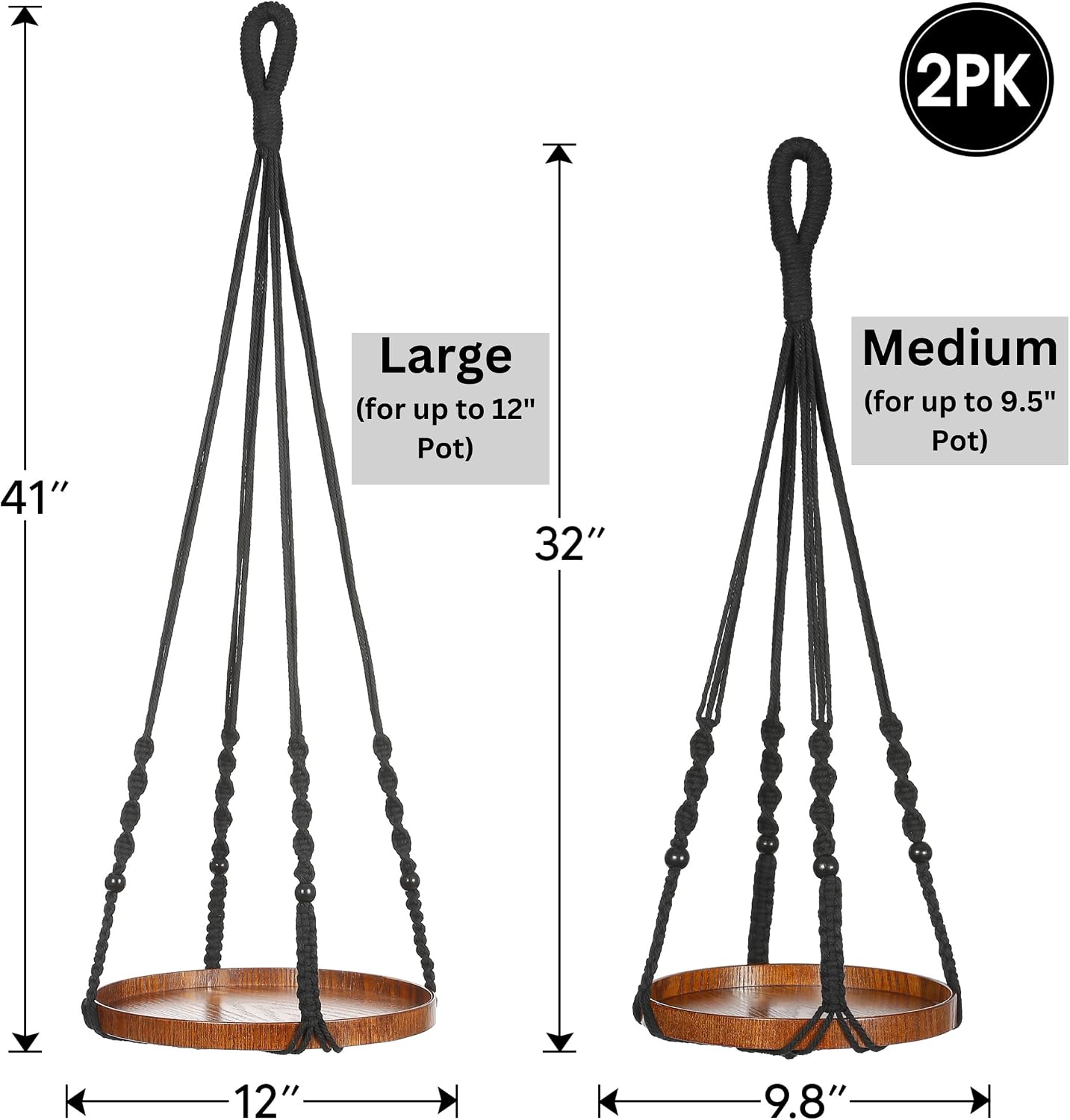2 Pack Macrame Plant Hanger, Hanging Plant Shelf (12" + 10") | Plant Hanger Indoor, Hanging Planter, Hanging Planter