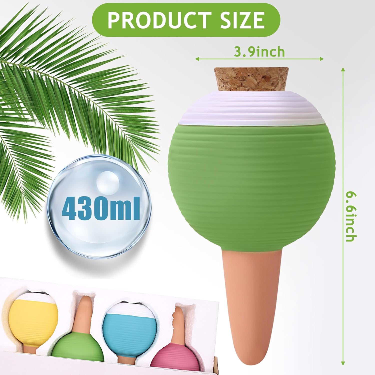 4PCS Plant Watering Globes, Large Terracotta Automatic Watering Stake | Plant Watering Devices with Wooden Stopper for
