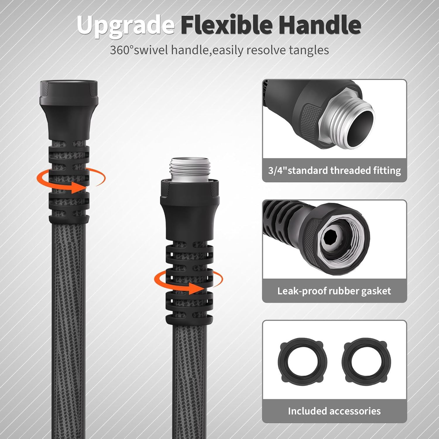 Garden Hose 50ft x 5/8",Flexible Water Hose,Lightweight Braided Hose with Swivel Handle,Leak-Free Connections, Male to