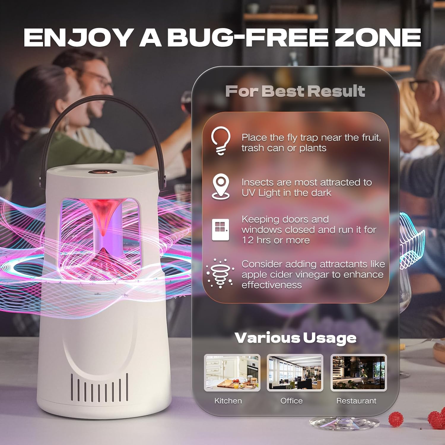 Fly Traps Indoor, Fruit Fly Trap for Home, Flying Insect Trap with Suction, Mosquito Traps Indoor & 10 Pcs Sticky Glue