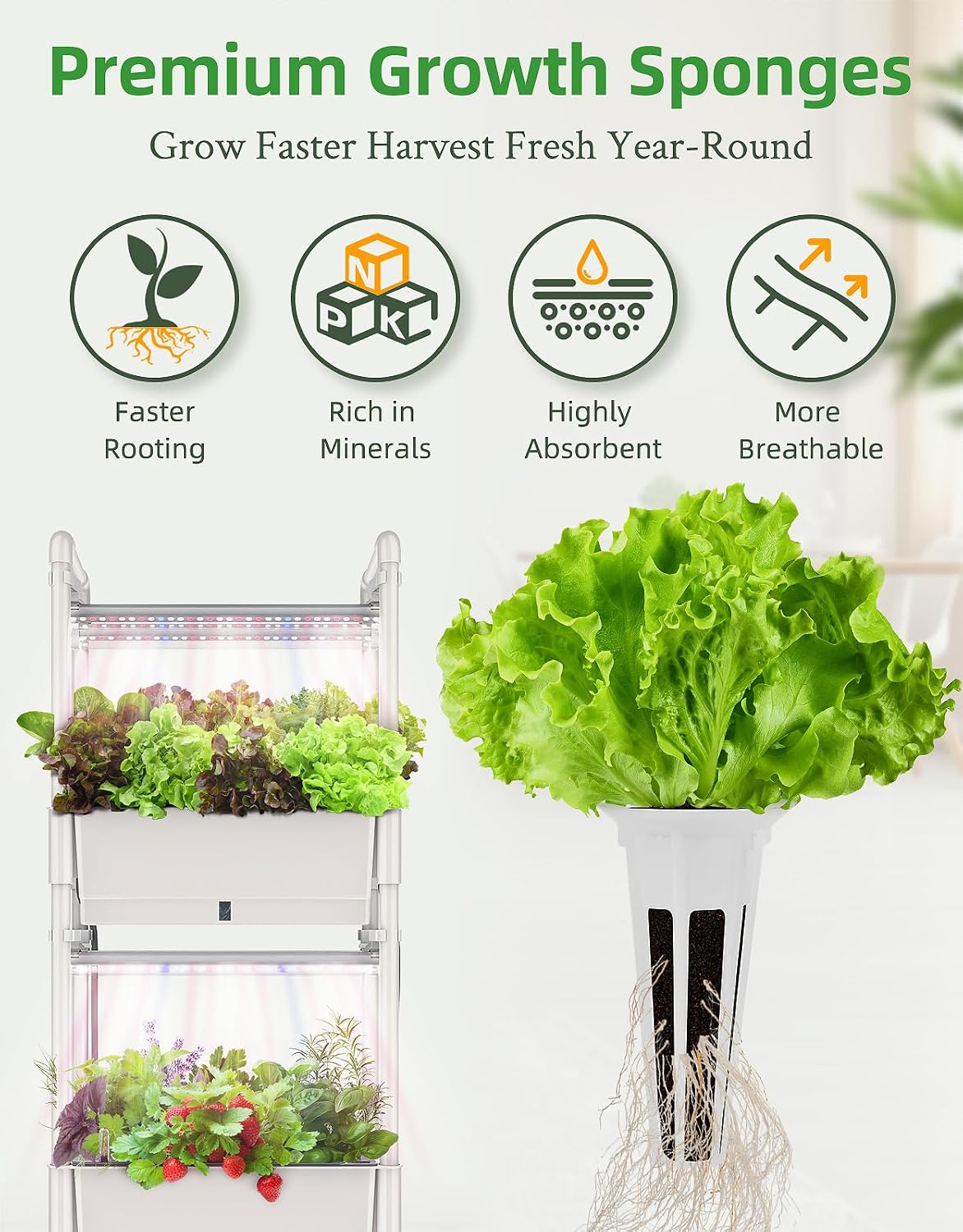 144pcs Seed Pod Kit: 50 Grow Sponges, 50 Pod Labels, 20 Grow Baskets, 20 Grow Domes, 4 A&B Plant Food，Grow Anything