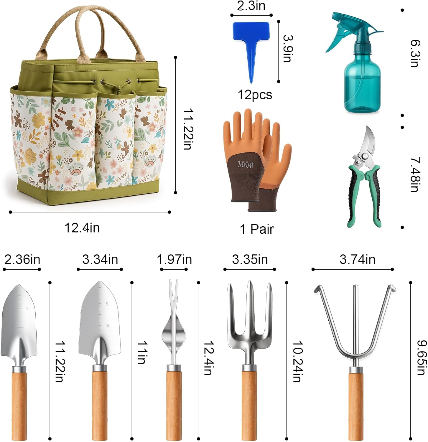 Gardening Tools 10-Piece Heavy Duty Garden Tool Set Gardening Gifts | Fashion Durable Tote Organizer Bag, Shears